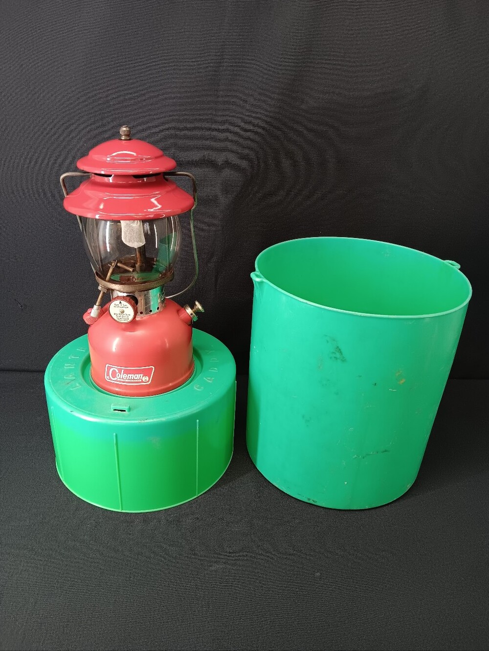 Tested 1966 Coleman 200A Gas Lantern Camp Red Pyrex Globe With Caddy Serviced